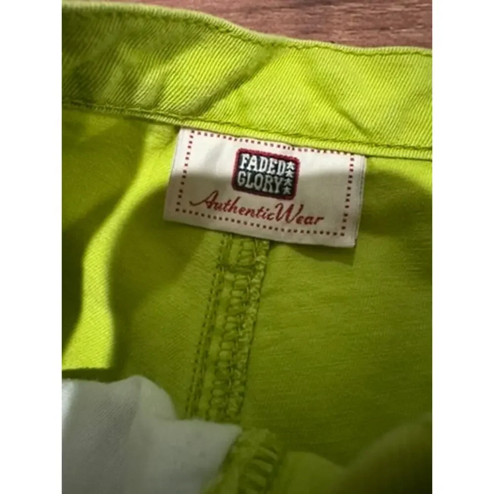Vintage Faded Glory Neon Lime Green Denim Shorts High Waist Cotton 90s Sz 9/10